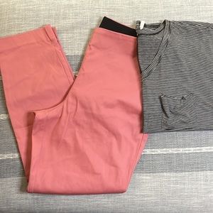 EUC Outfit size Large. Salmon Old Navy pants and black n white stripe top